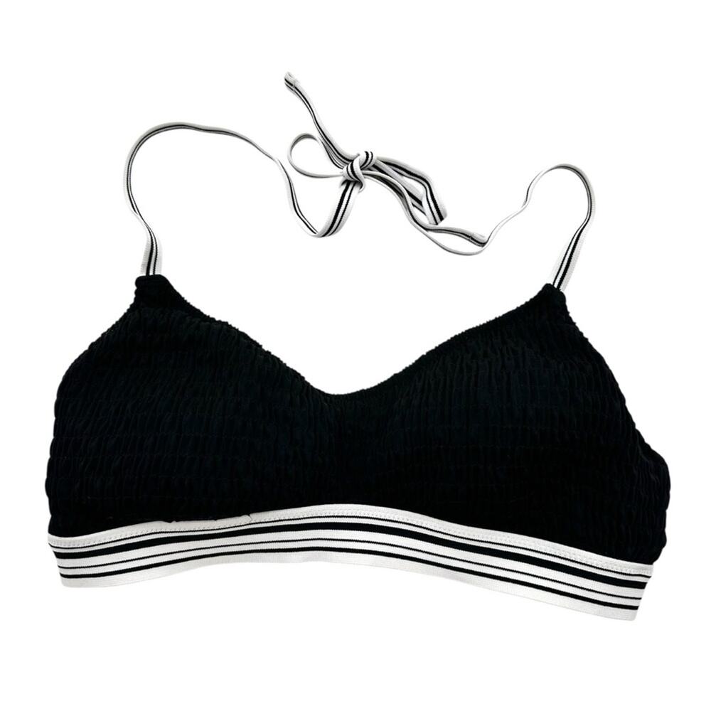 Victoria's Secret Black & White Ruched Textured Bikini Swim Top Size Medium